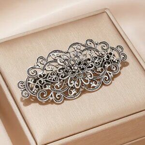 Silvery Metal Alloy Hollow Court-Style Hair Clip - NEW - 1.26 in L x 2.83 in W